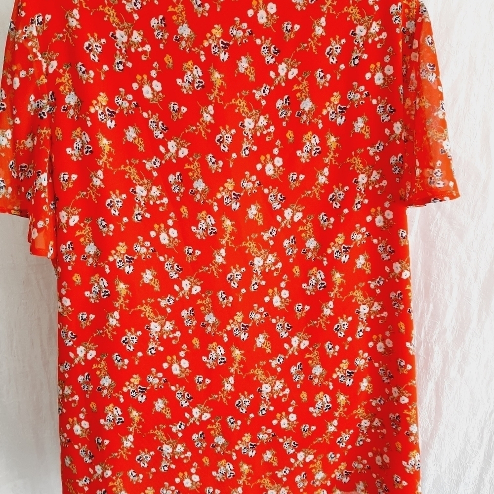 Pleione Red Flutter Sleeve Large Blouse - image 2